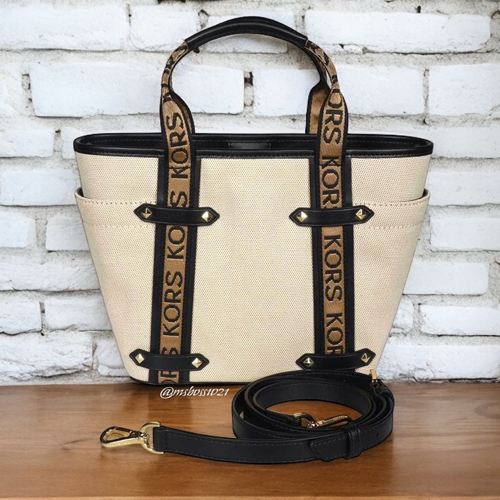 Michael Kors Maeve Medium Convertible Tote in Natural/Black NWT - Picture 5 of 14